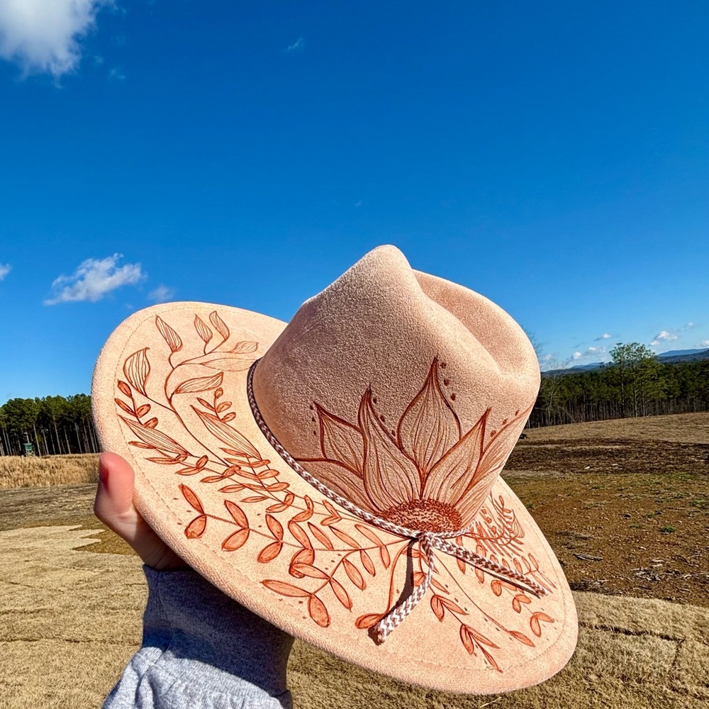 Floral Embroidered Tan Hat